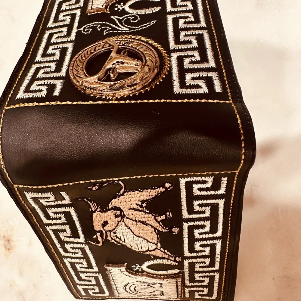 Black and Brown Money Clip with Greek Key Design